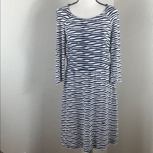 Beige by eci blue/white textured striped dress